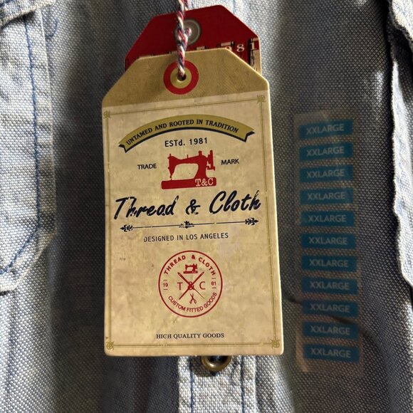 Thread & Cloth Mens Shirt Blue Jean Denim Button Up Long Sleeve XXL 100% Cotton - Picture 2 of 10